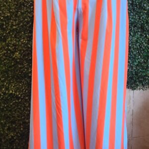 Pantalon estampado rayas naranja azul